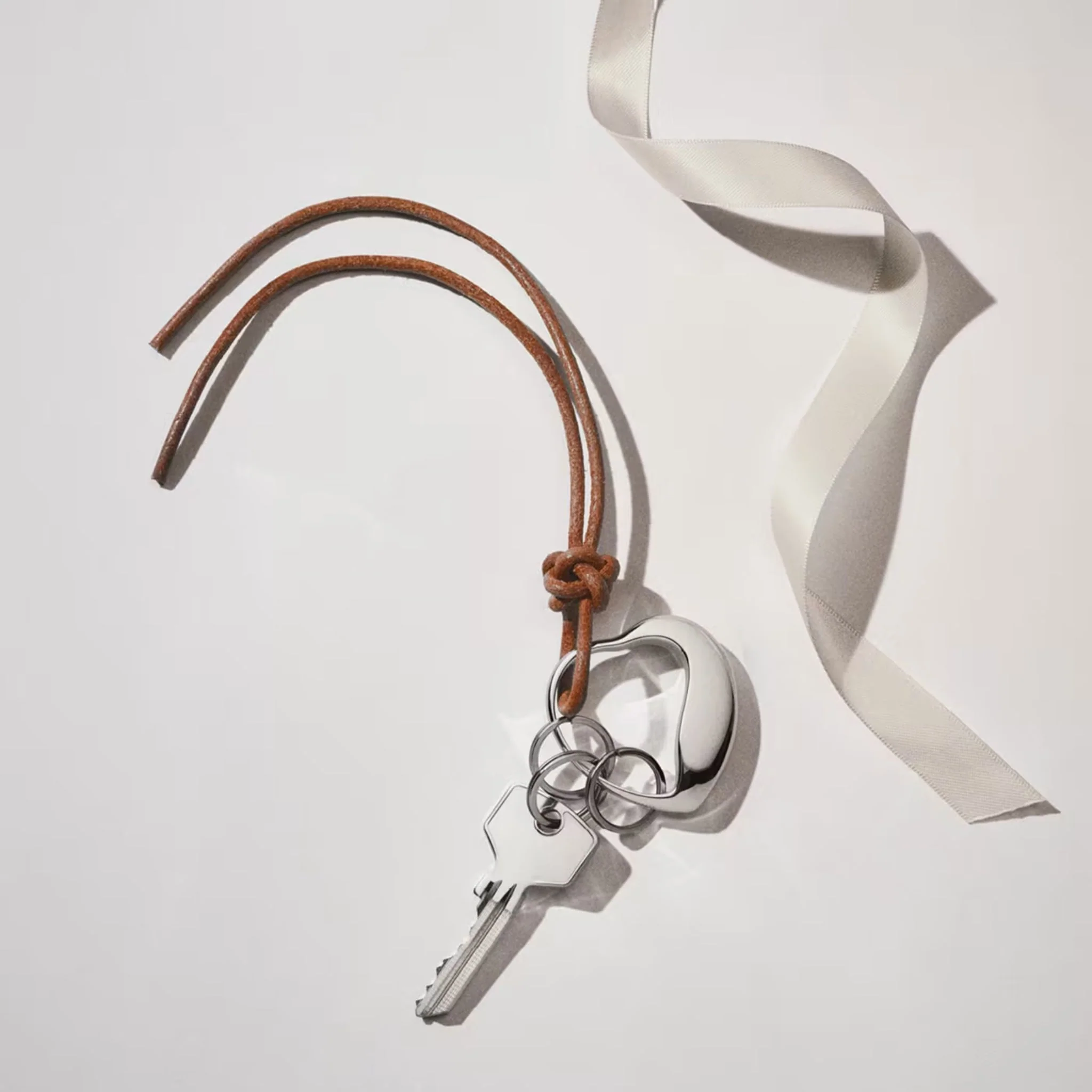 Georg Jensen Stainless Steel and Leather Heart Keyring - Image 2