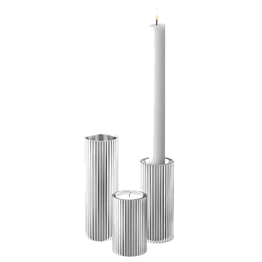 Georg Jensen Stainless Steel Bernadotte Set of 3 Tealight & Candle Holders