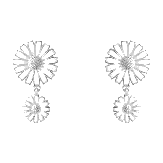 Georg Jensen Georg Jensen Sterling Silver & White Enamel Double Daisy Earrings