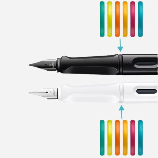 LAMY Safari Glossy Black and White Fountain Pens Set with Decorative Rings - Image 3