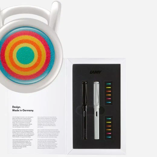 LAMY Safari Glossy Black and White Fountain Pens Set with Decorative Rings - Image 4