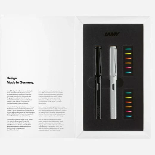 LAMY Safari Glossy Black and White Fountain Pens Set with Decorative Rings - Image 5