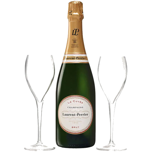 Laurent Perrier 75cl La Cuvèe Champagne and Two Branded Glasses Gift Set