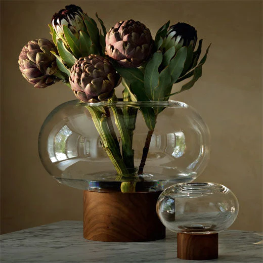 LSA International Select Oblate Small Vase with Walnut Base - Image 4