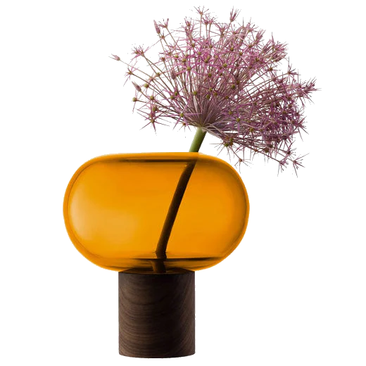 LSA International Select Oblate Tall Amber Vase with Walnut Base - Image 2