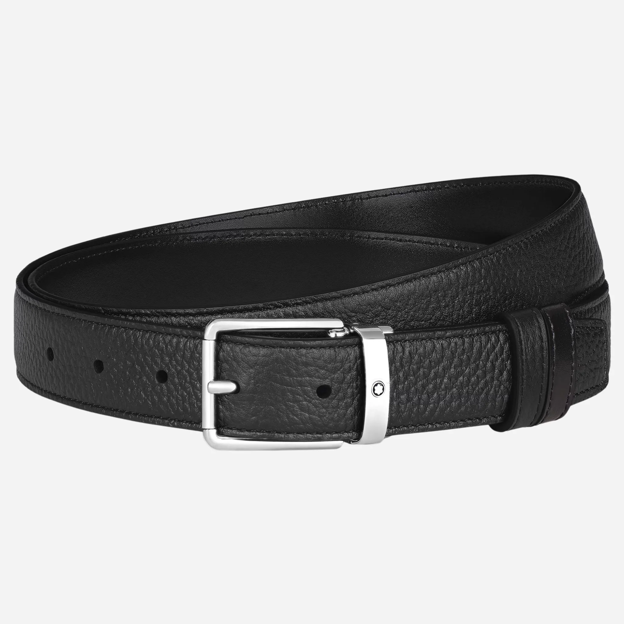 Montblanc 30 mm Everyday Pin Buckle Reversible Black Meisterstück and Grained Leather Belt