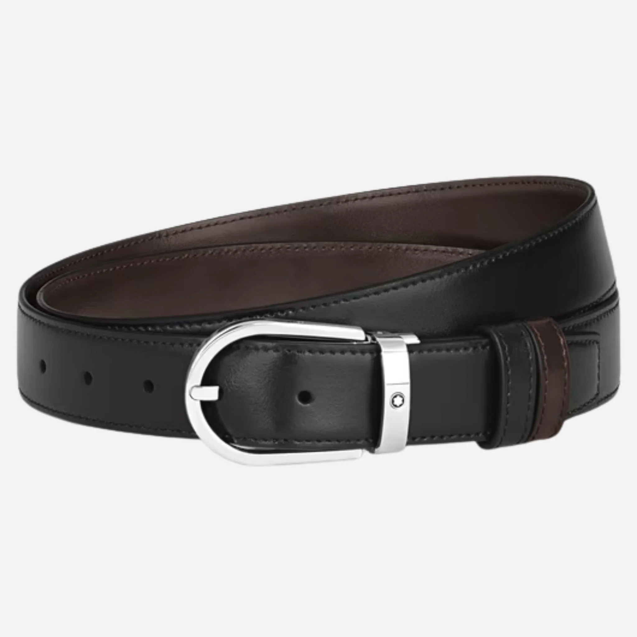 Montblanc 30 mm Horseshoe Pin Buckle Reversible Black and Ebony Meisterstück Leather Belt