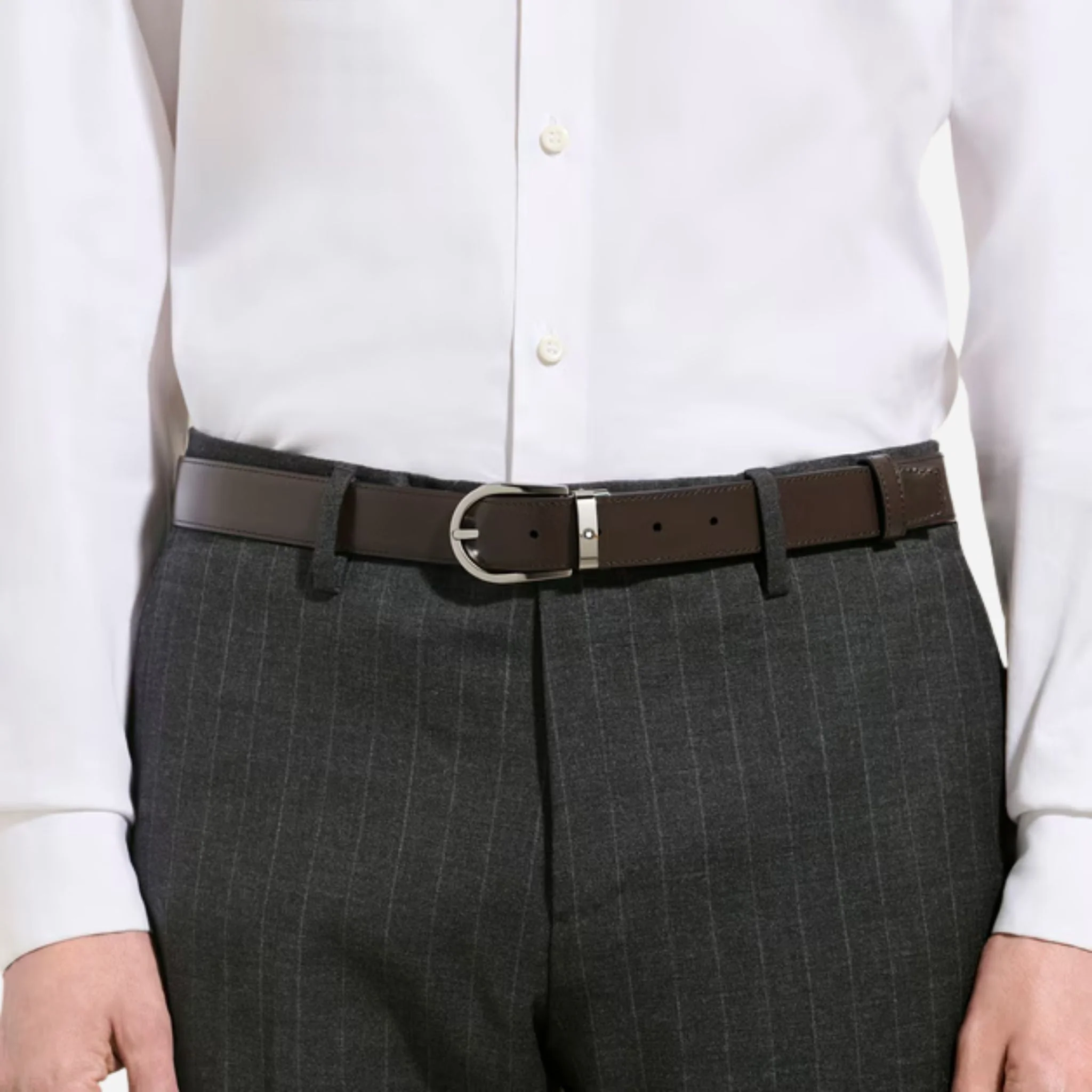 Montblanc 30 mm Horseshoe Pin Buckle Reversible Black and Ebony Meisterstück Leather Belt - Image 5
