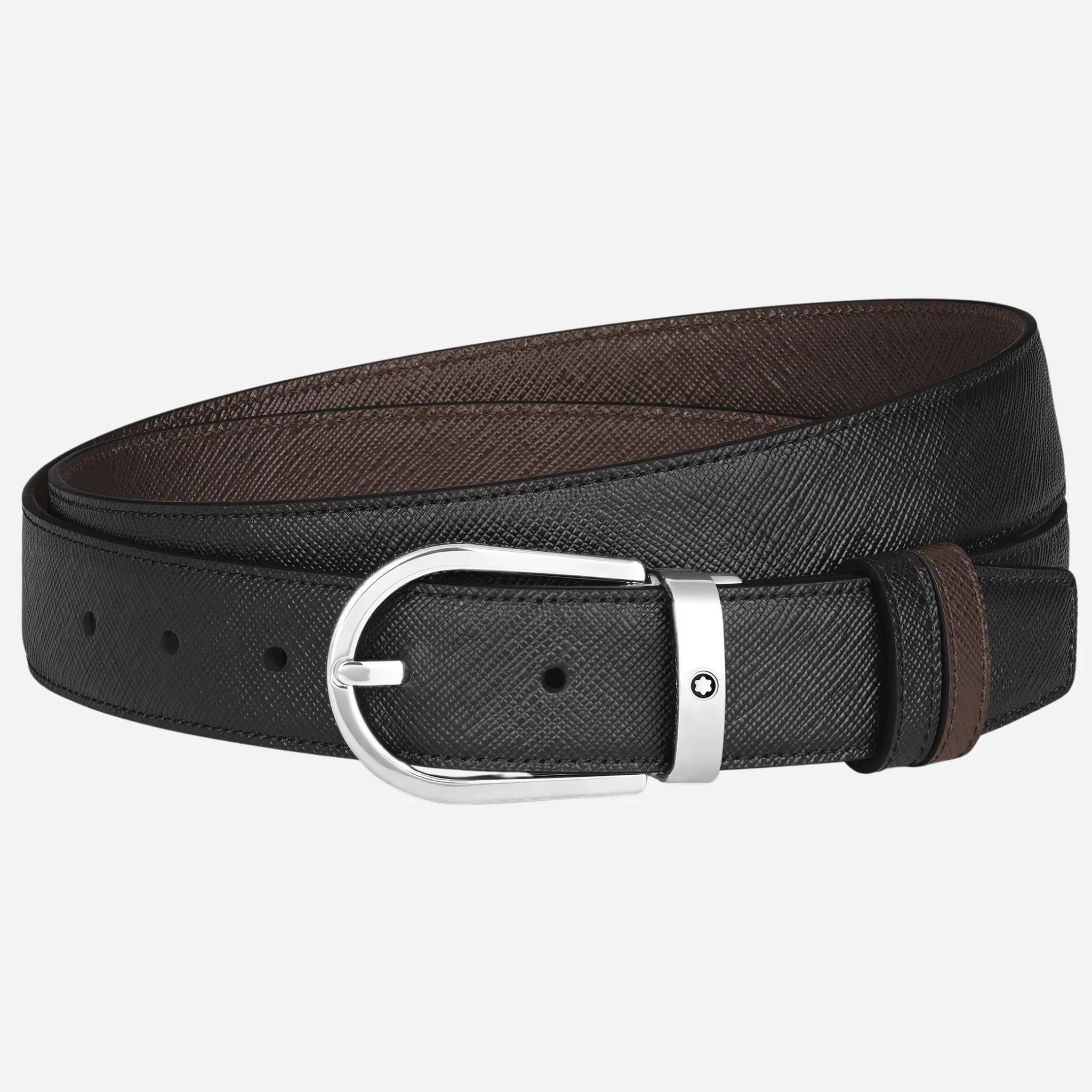 Montblanc 30 mm Horseshoe Pin Buckle Reversible Black and Ebony Sartorial Leather Belt
