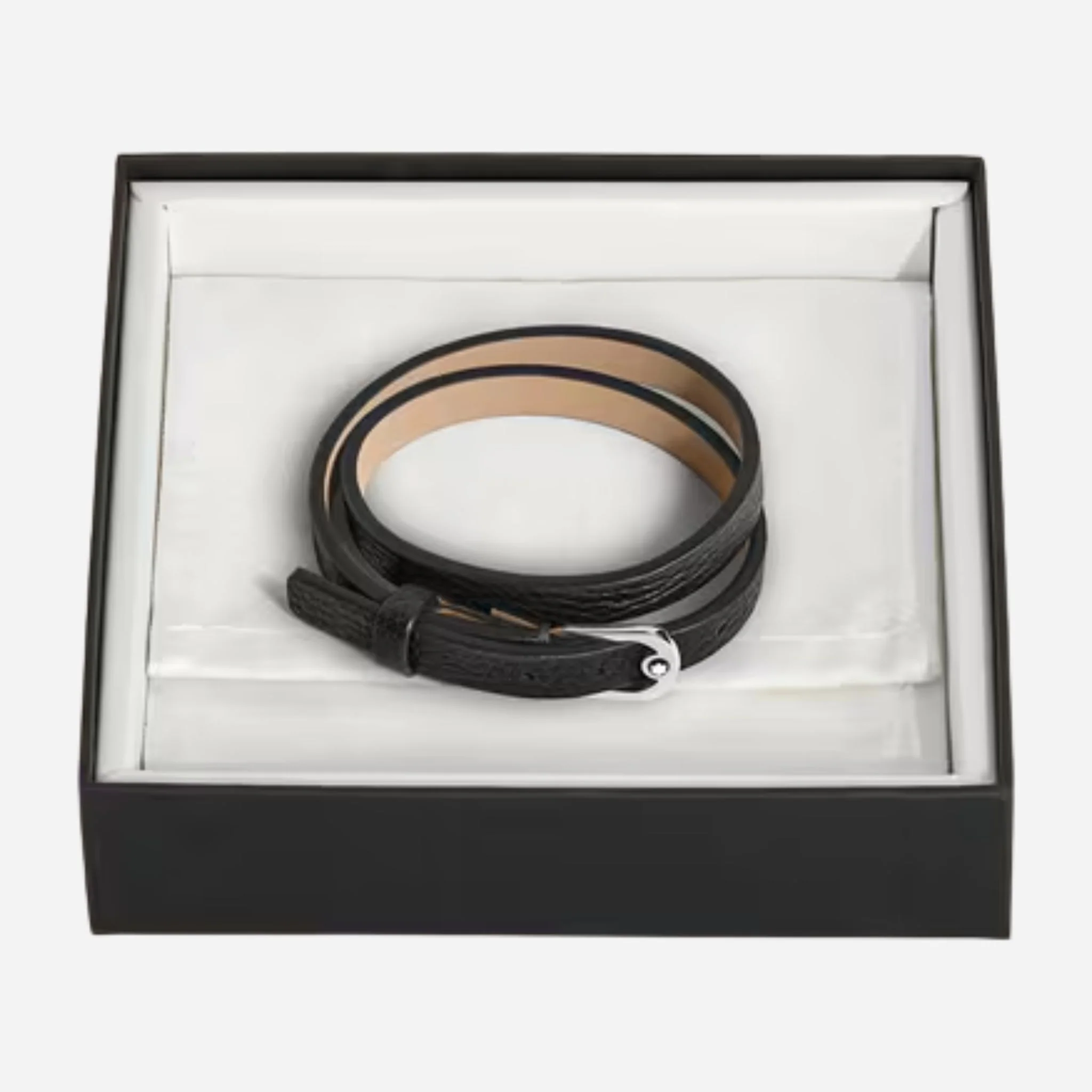 Montblanc Black Grain Leather Bracelet with Horseshoe Buckle - Image 2