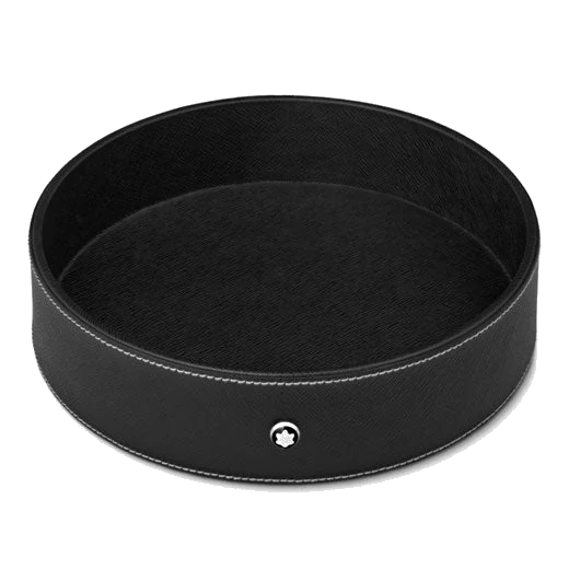 Montblanc Black Leather Round Desk Tray, Large