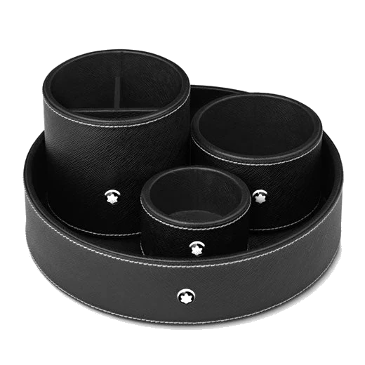 Montblanc Black Leather Round Desk Tray, Medium - Image 2