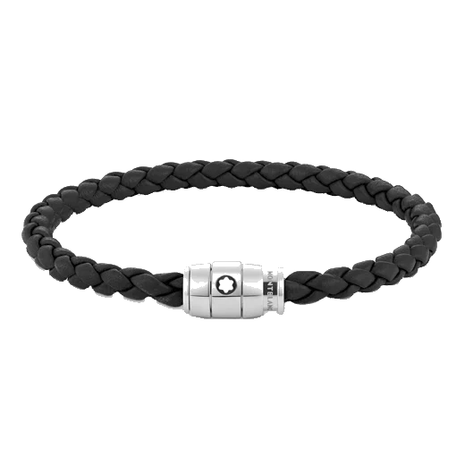 Montblanc Black Woven Leather Bracelet Steel 3 Ring Fastening