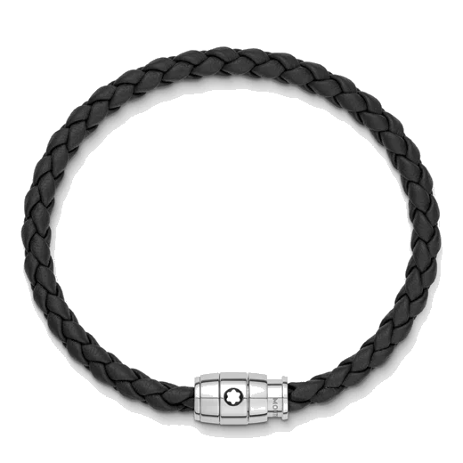 Montblanc Black Woven Leather Bracelet Steel 3 Ring Fastening - Image 2
