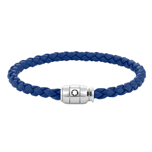 Montblanc Blue Woven Leather Bracelet Steel 3 Ring Fastening