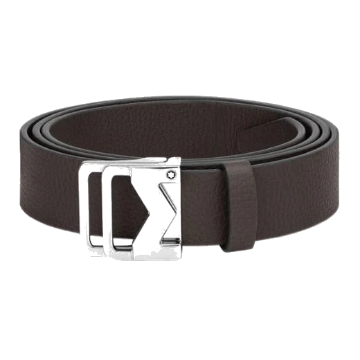 Montblanc Grained Ebony Leather 'M' Palladium Buckle Belt