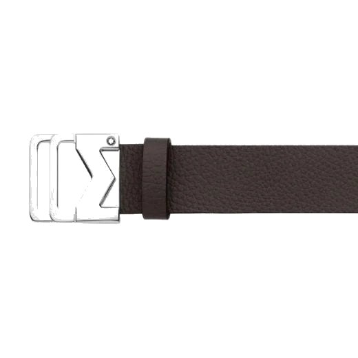 Montblanc Grained Ebony Leather 'M' Palladium Buckle Belt - Image 2