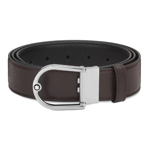 Montblanc Horseshoe Buckle Reversible Grainy Leather Belt in Ebony/Black