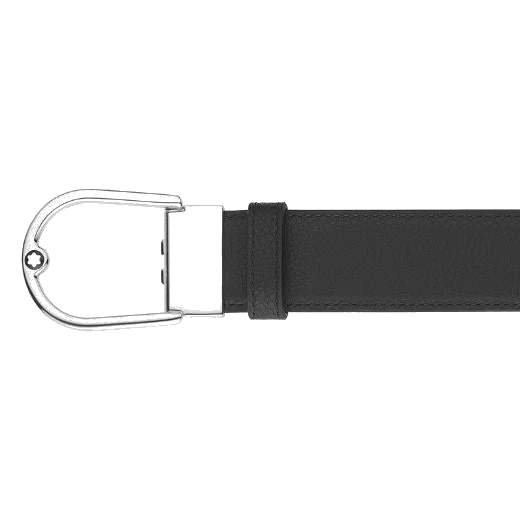 Montblanc Horseshoe Buckle Reversible Grainy Leather Belt in Ebony/Black - Image 2