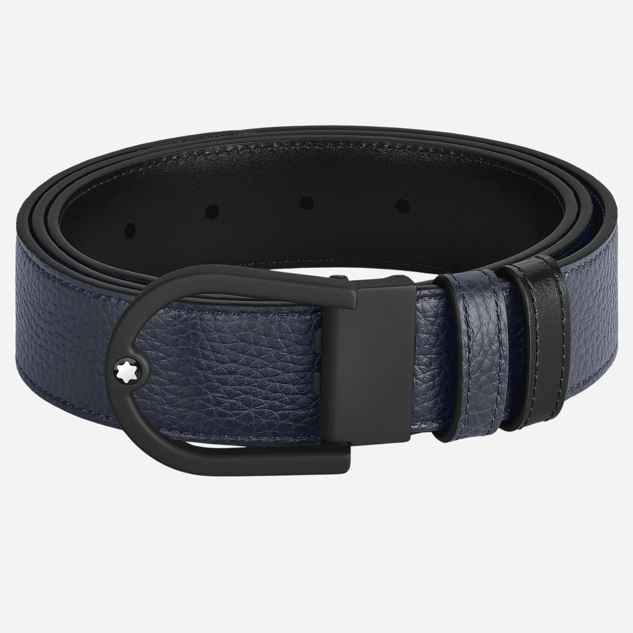 Montblanc Horseshoe Light Buckle Reversible Midnight Blue/Black Leather Belt