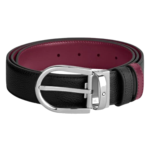Montblanc Horseshoe Palladium Buckle Reversible Black & Cassis Leather Belt