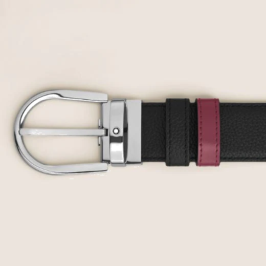 Montblanc Horseshoe Palladium Buckle Reversible Black & Cassis Leather Belt - Image 2