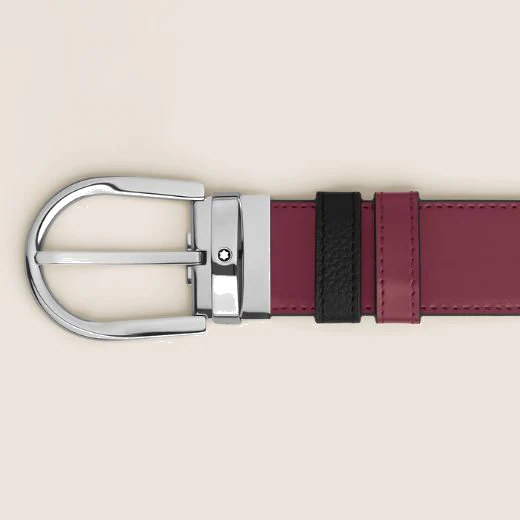 Montblanc Horseshoe Palladium Buckle Reversible Black & Cassis Leather Belt - Image 3