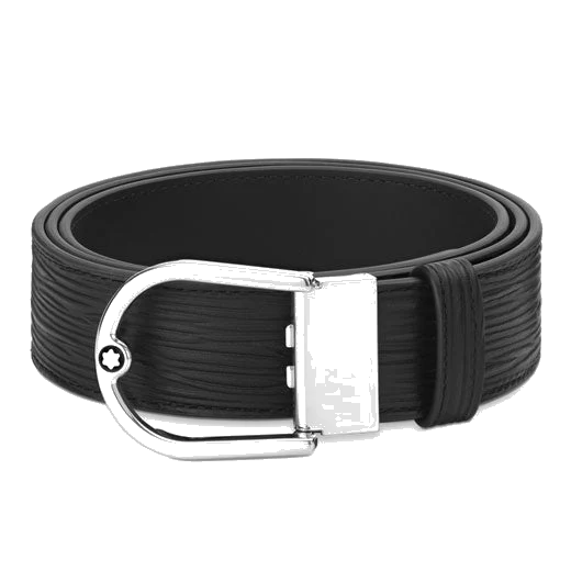 Montblanc Horseshoe Palladium Buckle Reversible Black Leather Belt