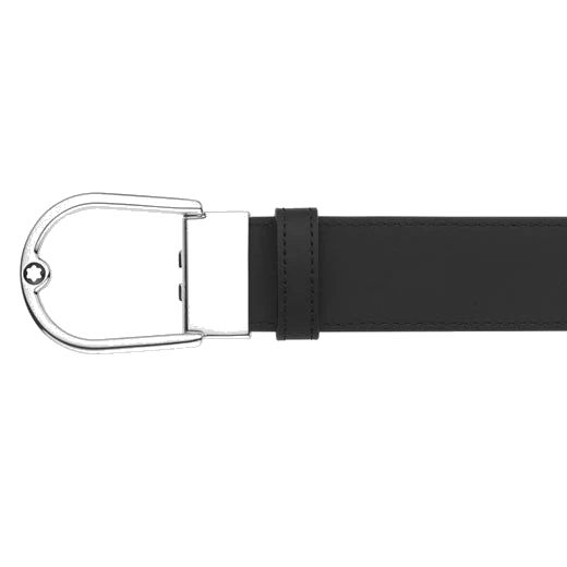 Montblanc Horseshoe Palladium Buckle Reversible Black Leather Belt - Image 2