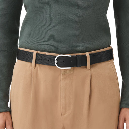 Montblanc Horseshoe Palladium Buckle Reversible Black Leather Belt - Image 4