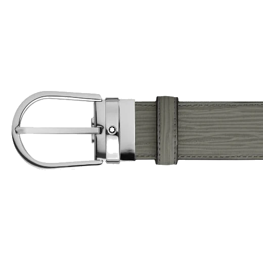 Montblanc Horseshoe Palladium Pin Buckle Grey Bark Leather Belt