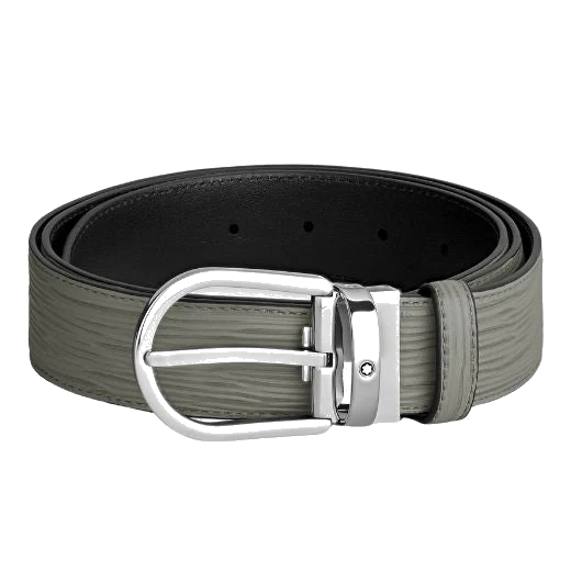 Montblanc Horseshoe Palladium Pin Buckle Grey Bark Leather Belt - Image 2