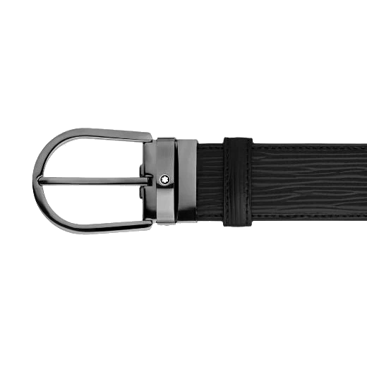 Montblanc Horseshoe Pin Buckle Black Bark Print Leather Belt - Image 2