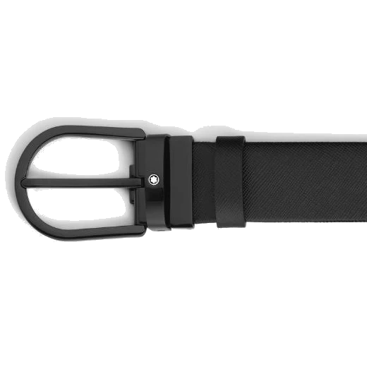 Montblanc Horseshoe PVD Pin Buckle Black Saffiano Leather Belt