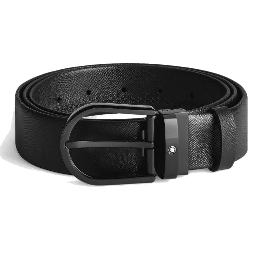 Montblanc Horseshoe PVD Pin Buckle Black Saffiano Leather Belt - Image 2
