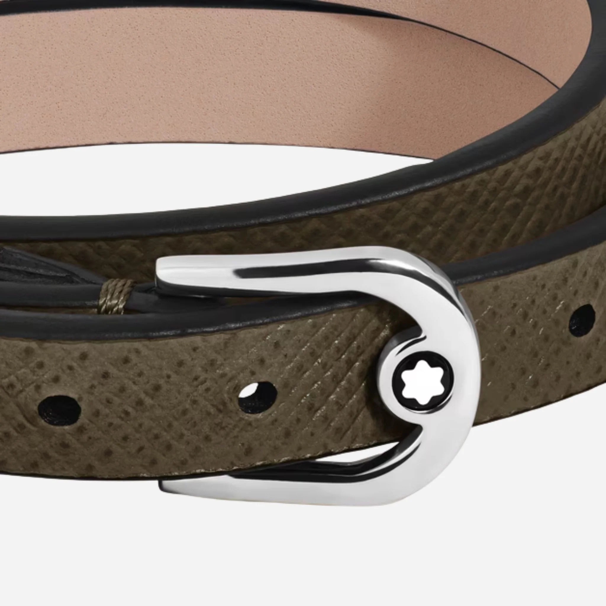 Montblanc Khaki Sartorial Leather Bracelet with Horseshoe Buckle - Image 2