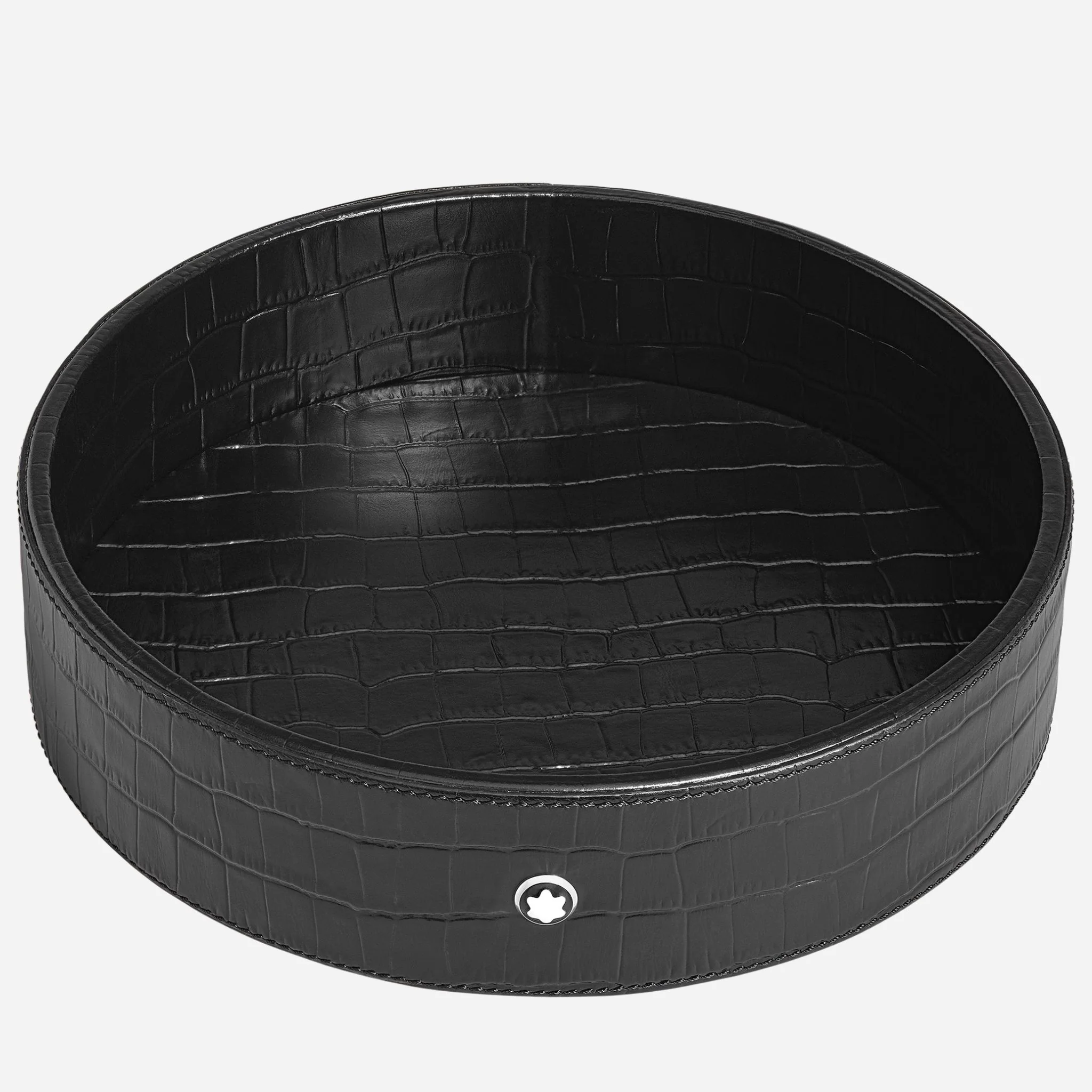 Montblanc Large Croco-Embossed Black Leather Round Desk Tray
