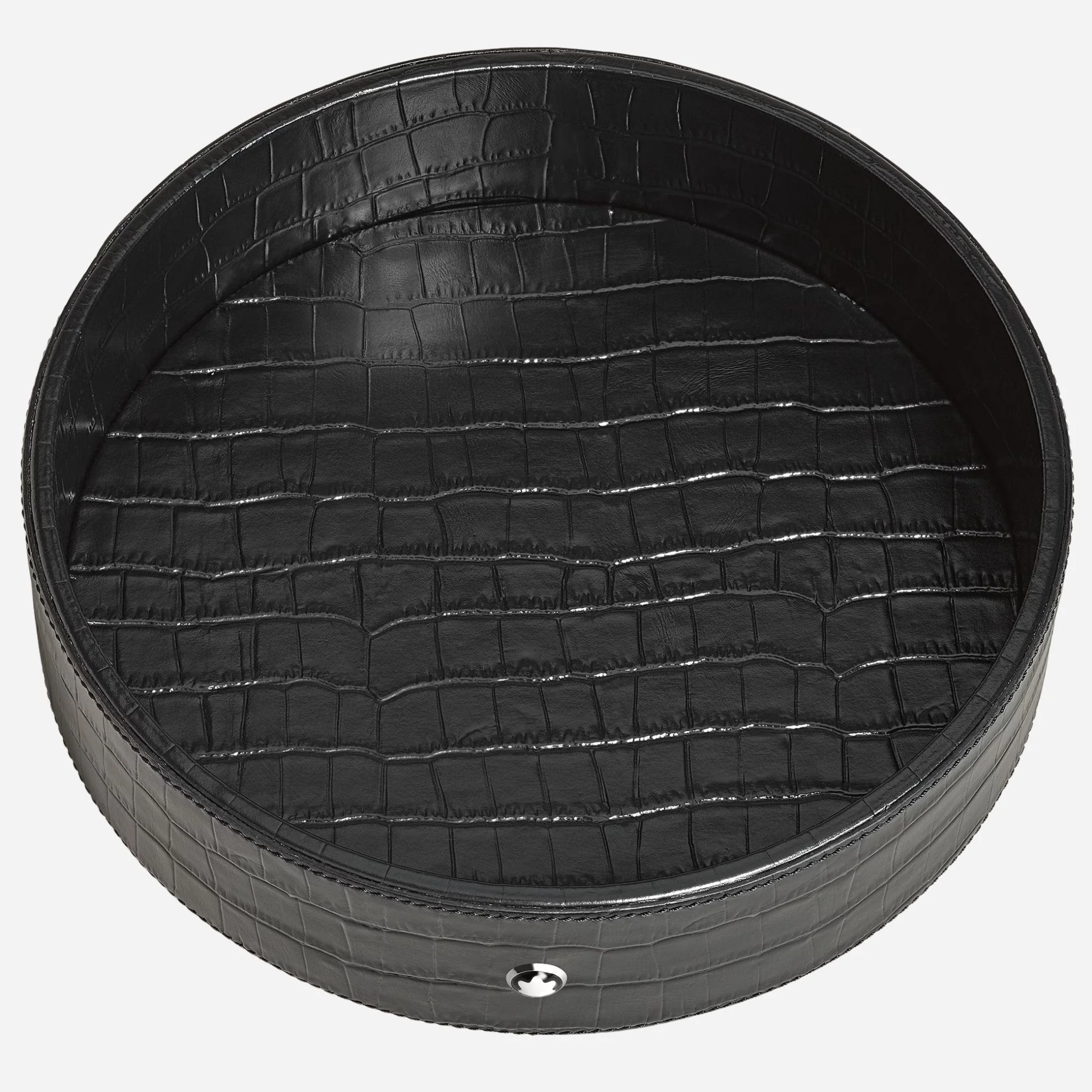 Montblanc Large Croco-Embossed Black Leather Round Desk Tray - Image 2