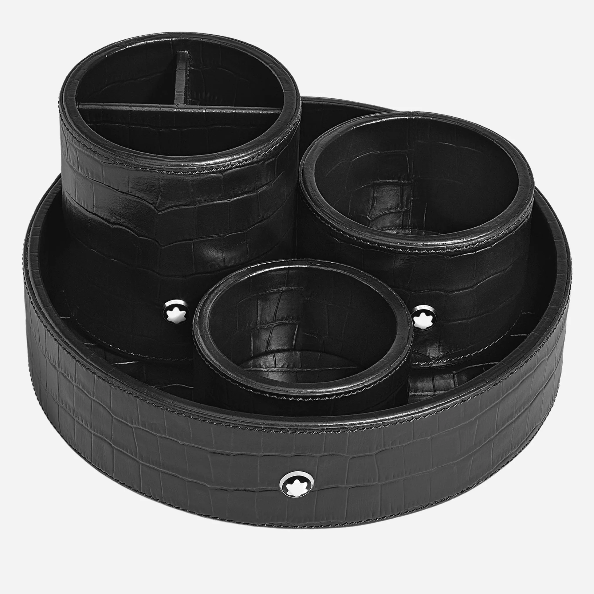 Montblanc Large Croco-Embossed Black Leather Round Desk Tray - Image 3