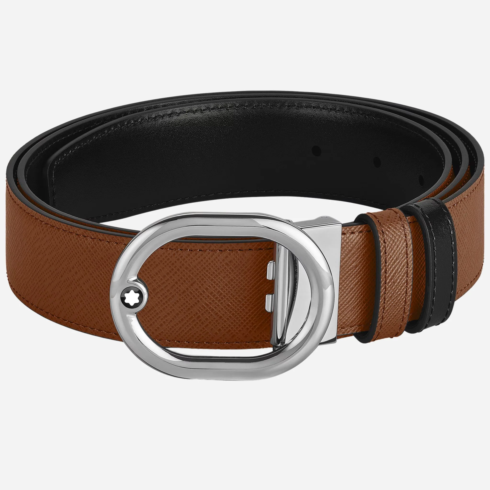 Montblanc L'Ovale Buckle Reversible Fauve/Black Leather Belt