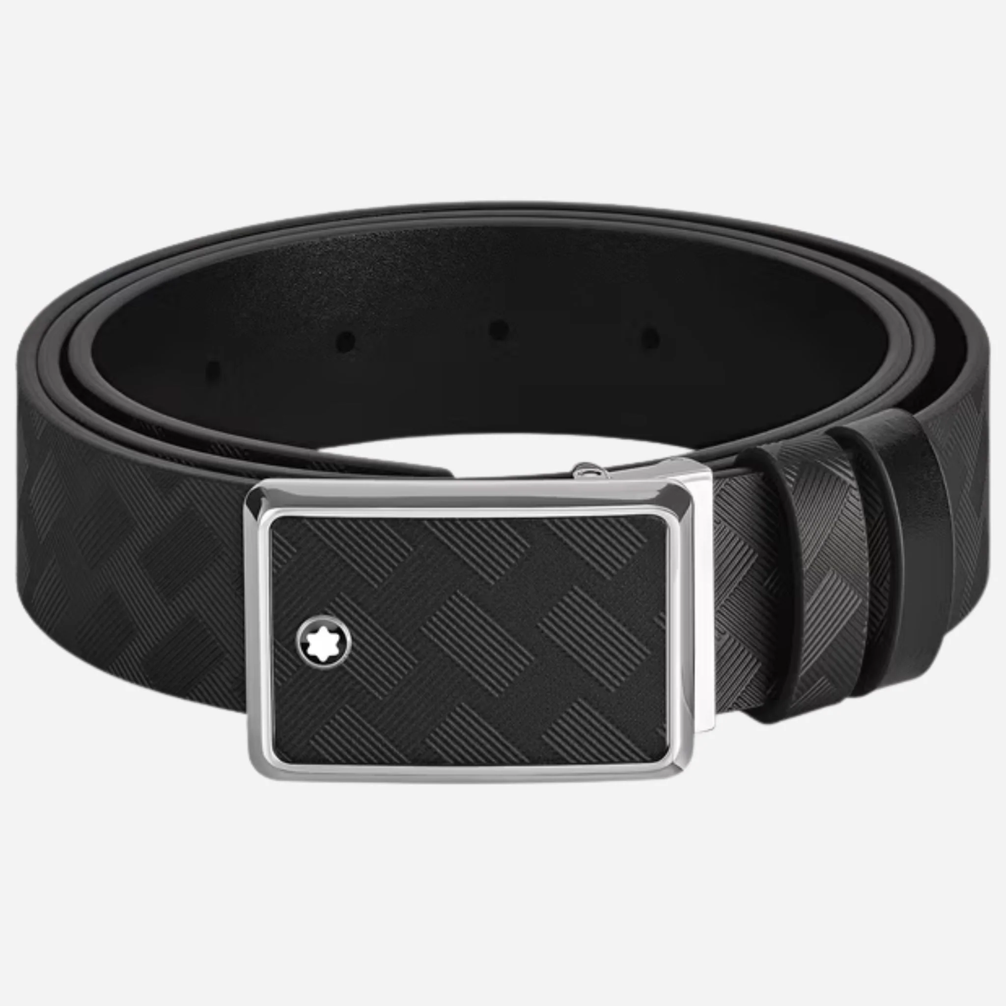 Montblanc Marquetry Plate Buckle 30 mm Reversible Black Leather Belt