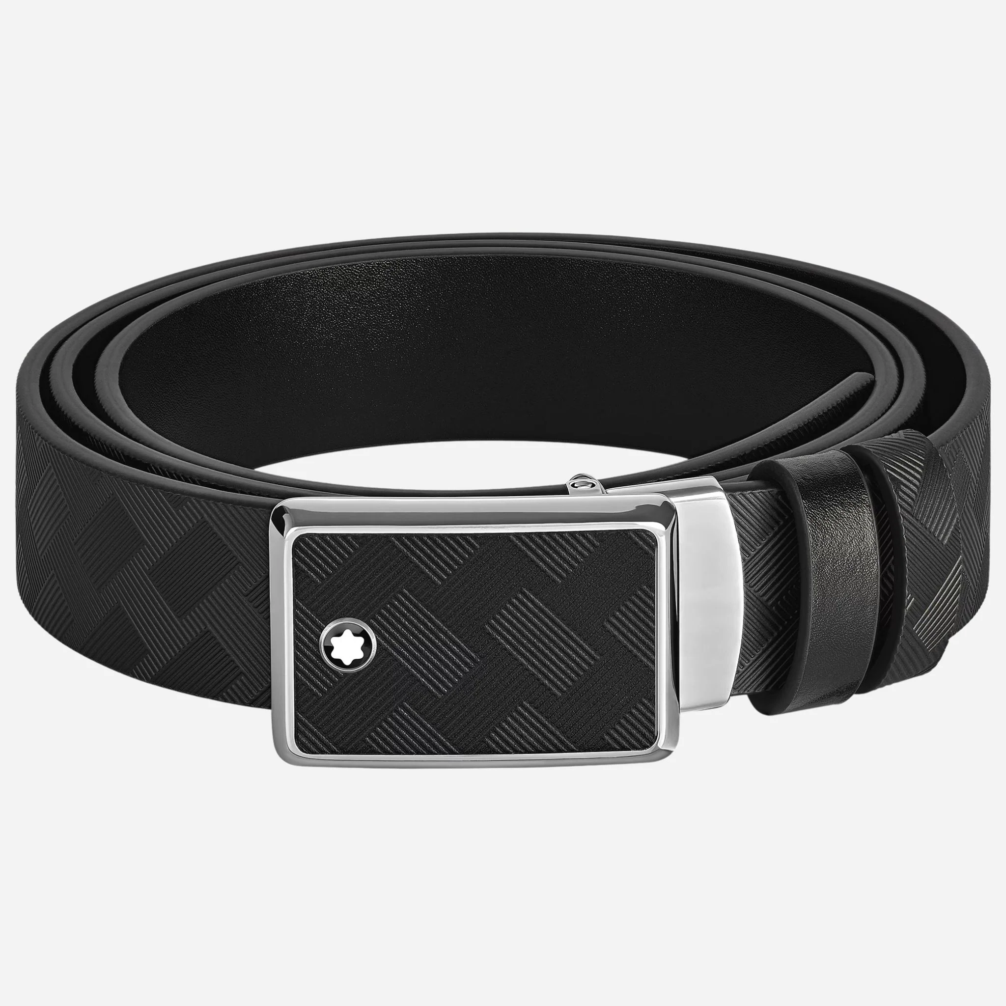 Montblanc Marquetry Plate Buckle 35 mm Reversible Black Leather Belt