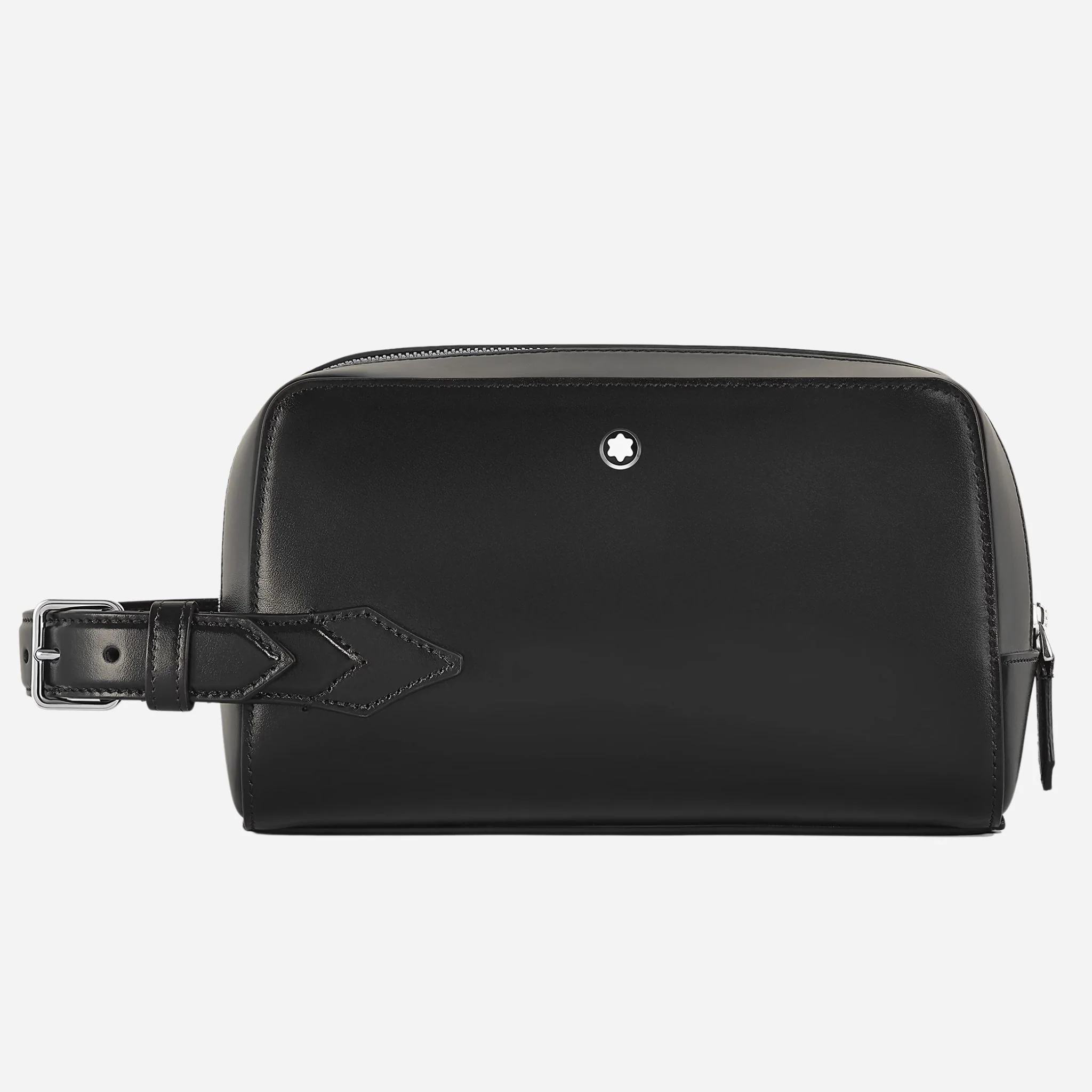 Montblanc Meisterstück Smooth Black Leather Wash Bag with Strap and Nib-Shaped Detailing
