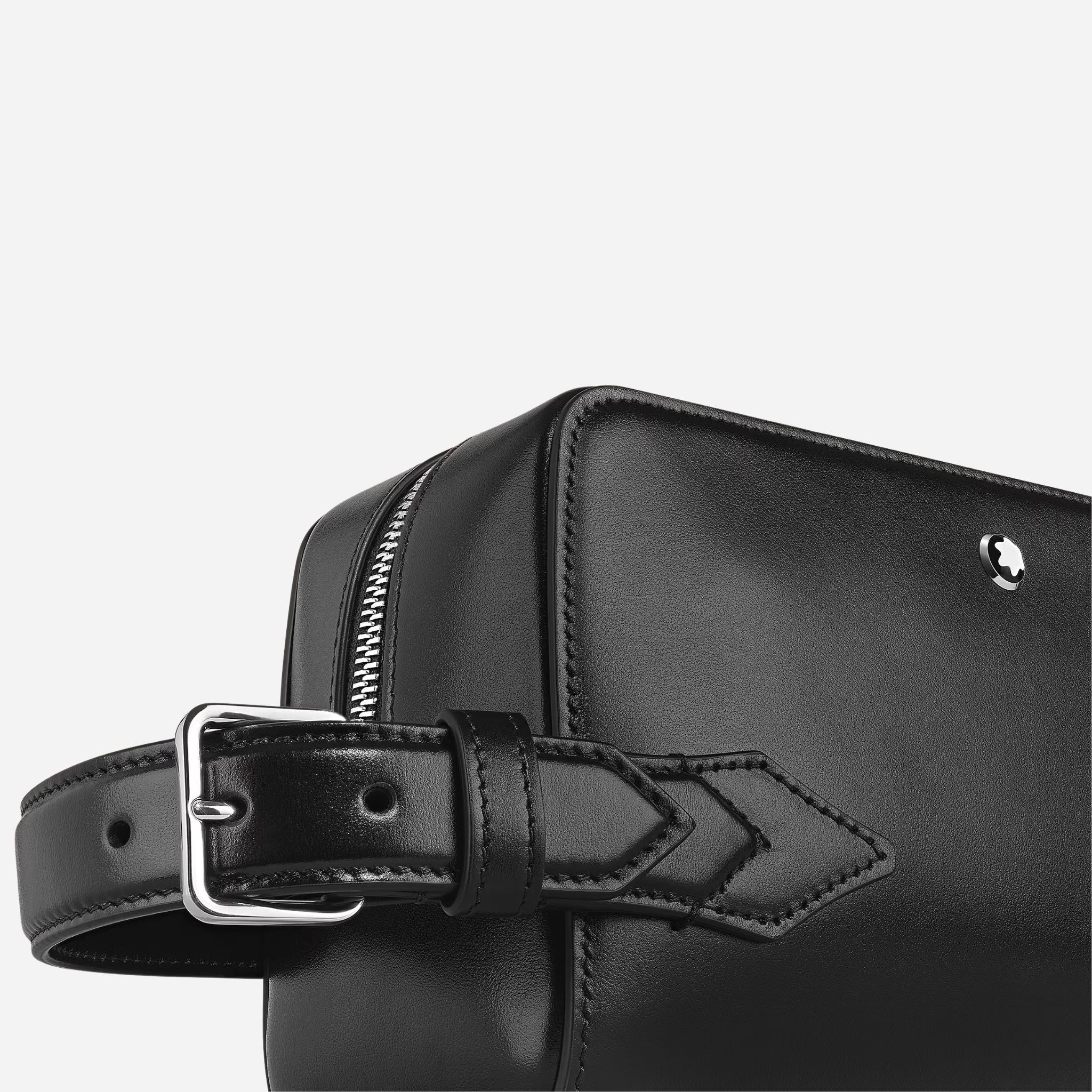 Montblanc Meisterstück Smooth Black Leather Wash Bag with Strap and Nib-Shaped Detailing - Image 4