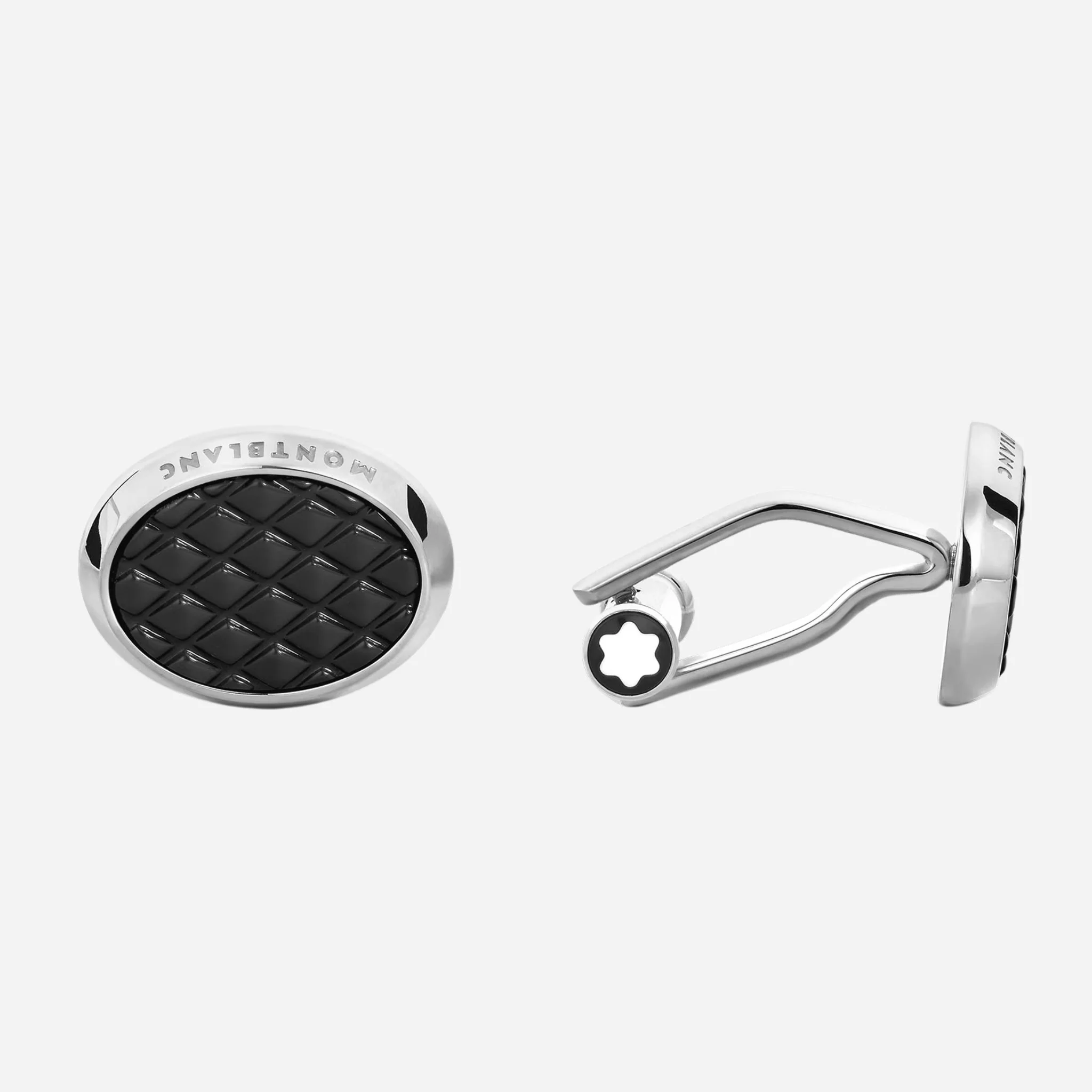 Montblanc Meisterstück Stainless Steel Oval Cufflinks with Black Geometric Lacquer Inlay