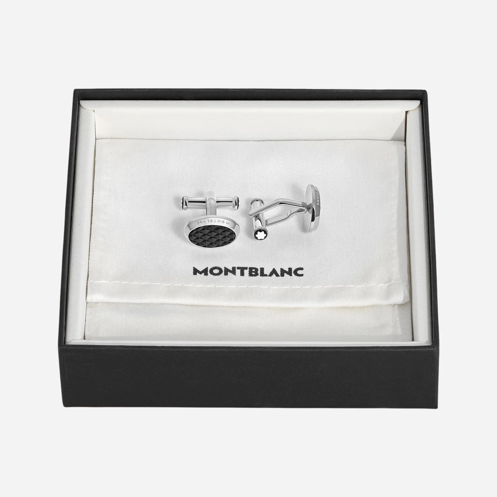 Montblanc Meisterstück Stainless Steel Oval Cufflinks with Black Geometric Lacquer Inlay - Image 3