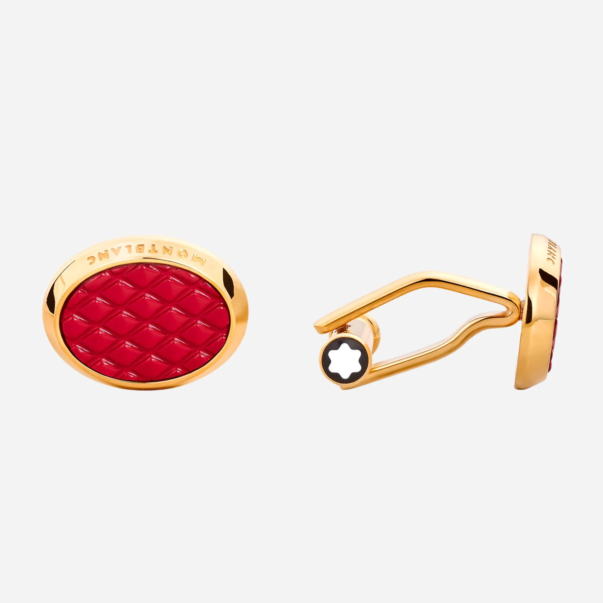 Montblanc Meisterstück Stainless Steel Oval Cufflinks with Red Geometric Lacquer Inlay