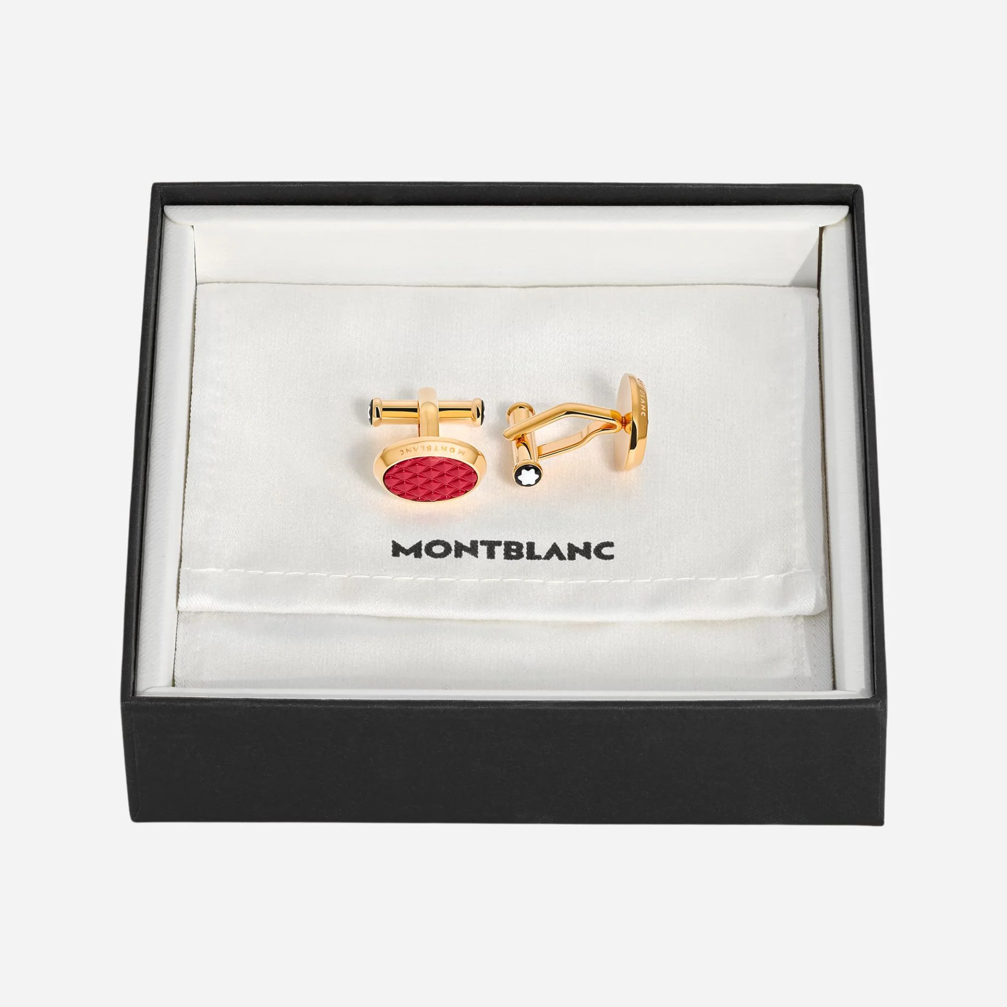 Montblanc Meisterstück Stainless Steel Oval Cufflinks with Red Geometric Lacquer Inlay - Image 3