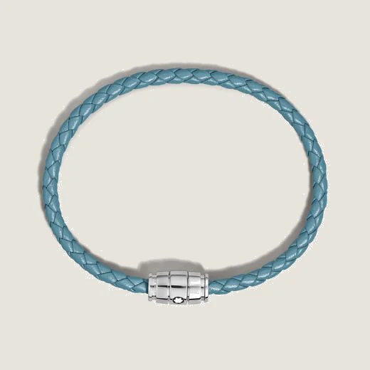 Montblanc Meisterstück Steel 3 Ring Smoky Blue Leather Bracelet - Image 2