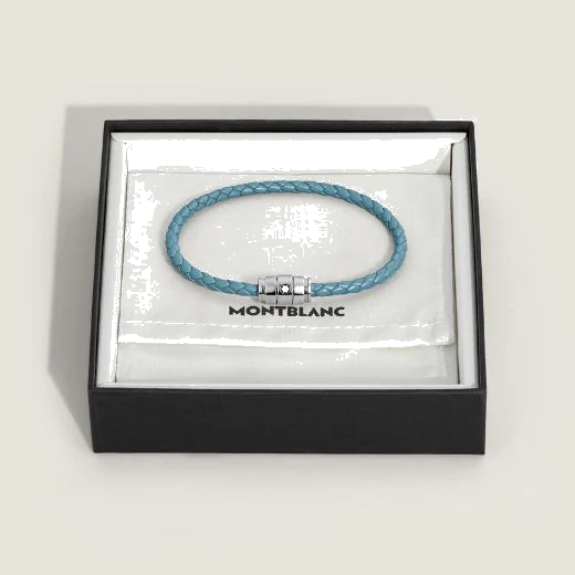 Montblanc Meisterstück Steel 3 Ring Smoky Blue Leather Bracelet - Image 3